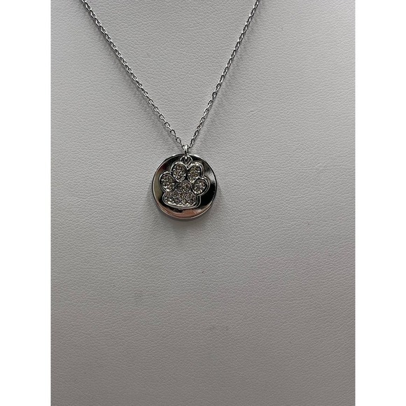 TCS Swarovski Crystal Pave Paw Print‎ Silver Tone Necklace - Picture 3 of 10